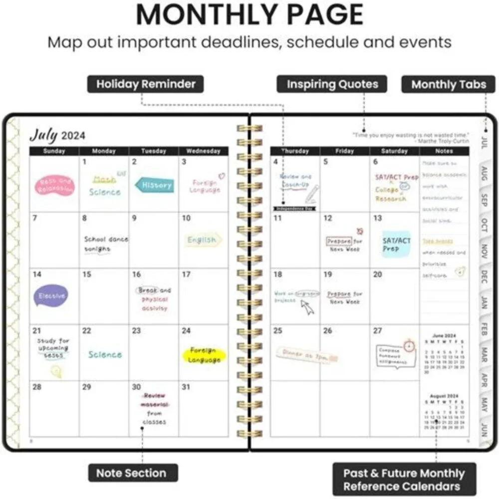 Academic Planner 2024-2025: A5 Monthly &‎ Weekly Calendar with Tabs, Black
